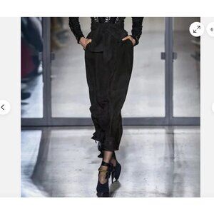 Zimmermann Pants Womens 0 Black Espionage Suede Obi High Waist Belted